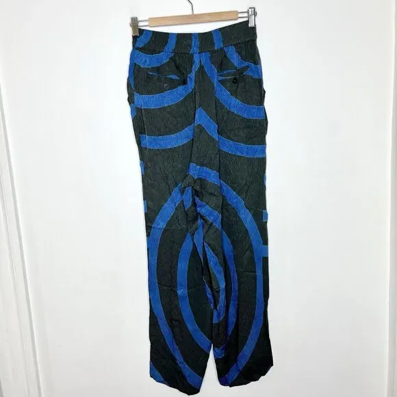 Seek Collective Echo Print Silk Pants Black Blue Womens Small